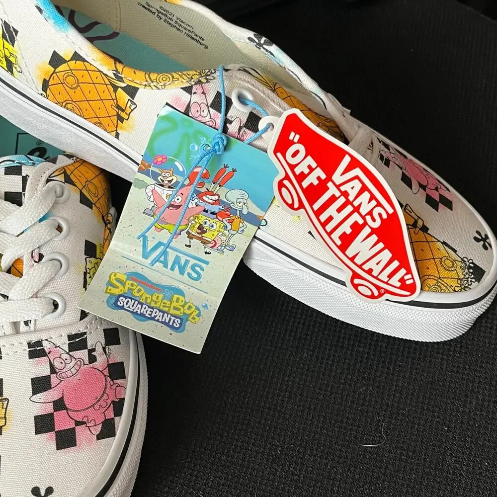 Vans Authentic‎ SpongeBob SquarePants White Checkerboard Airbrush Sneakers sz 6